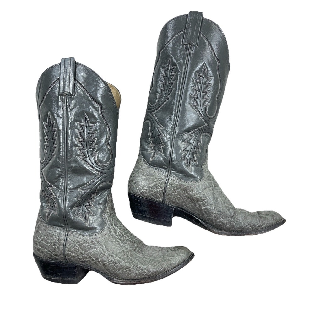 Vintage Panhandle Slim Cowboy Boots Men 8D Grey Bull shoulder Western Leather